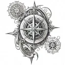 Norse compass surrounded with cybersigilism water tattoo design idea