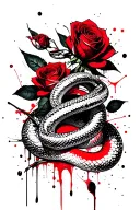 snake wrapped roses tattoo design idea
