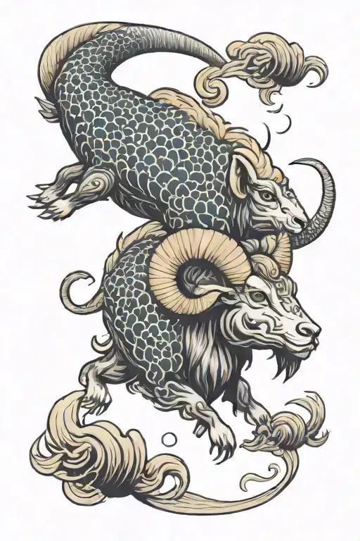 pisces and aries ram tattoo design idea