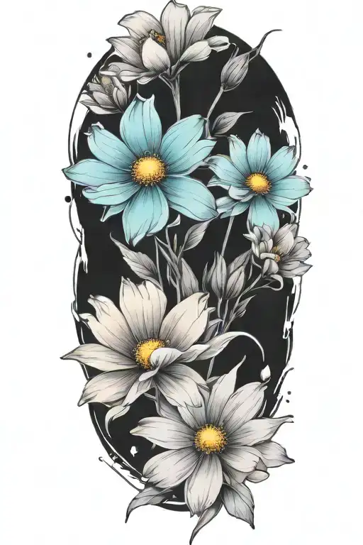 daisys cosmos flowers no background black tattoo design idea