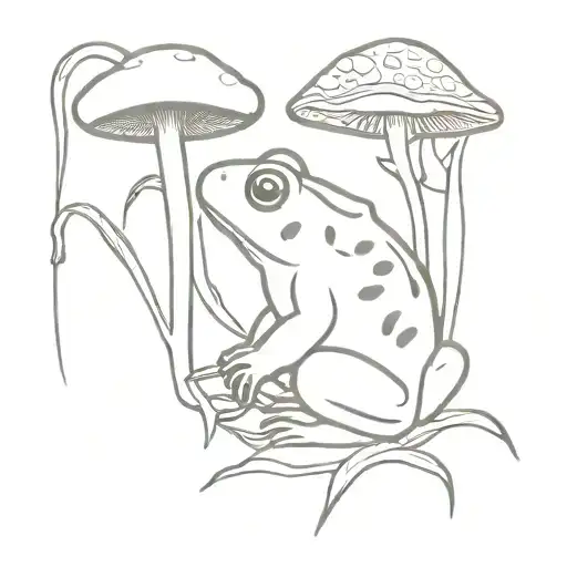 american toad sitting near some plants and mushrooms tattoo design idea