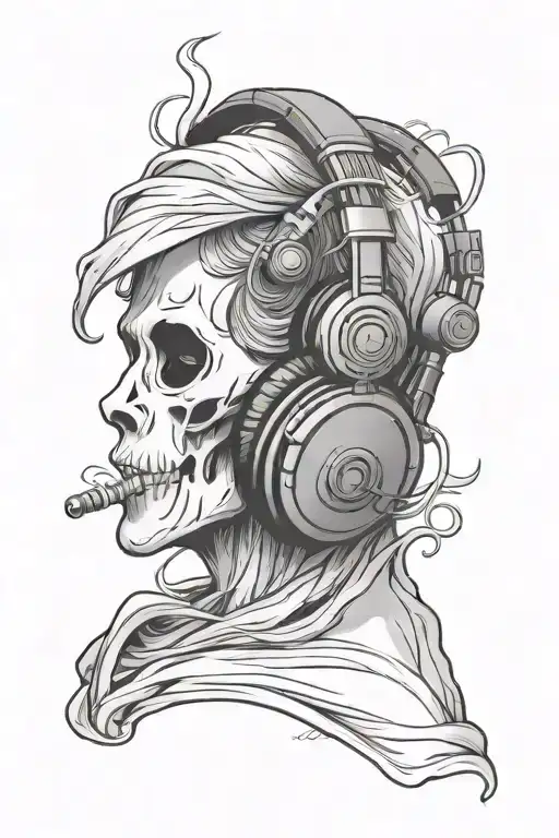 sheet ghost wearing headphones listening to music tattoo design idea