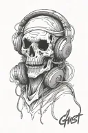 sheet ghost wearing headphones listening to music tattoo design idea