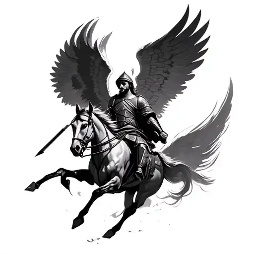 - "black and white realistic"and will be a combination of- "angelic cavalry from the heavens coming to aid the Spartan tattoo design idea