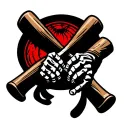 skeleton hands holding two crossed wooden baseball bats tattoo design idea