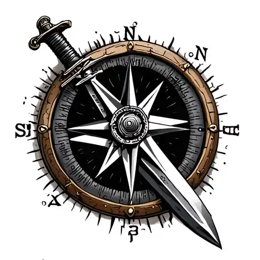 commando dagger, uk, compass tattoo design idea