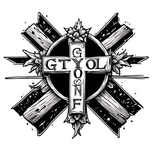 Cross with the letters GTYOL on the horizontal beam and Faith over Fear on the Vertical beam tattoo design idea