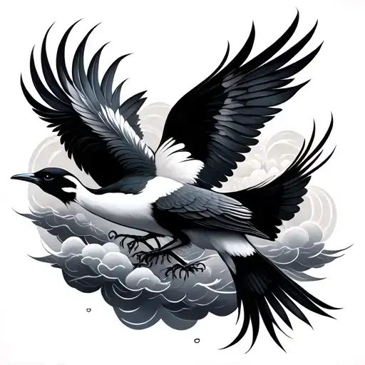 Two birds with feathered wings and Chinese style clouds  tattoo design idea