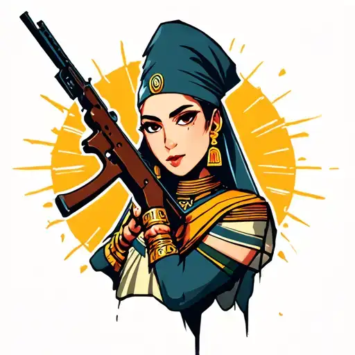 headshot queen hatshepsut with an ak47 tattoo design idea