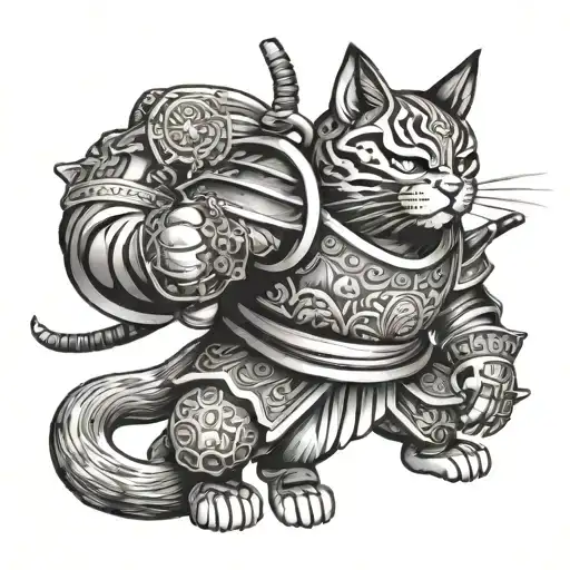 Maneki Neko Cat Samurai Warrior tattoo design idea