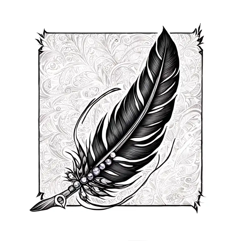 Wrap around ankle tattoo with indian feather feather feather, august and july birthstone beads tattoo design idea