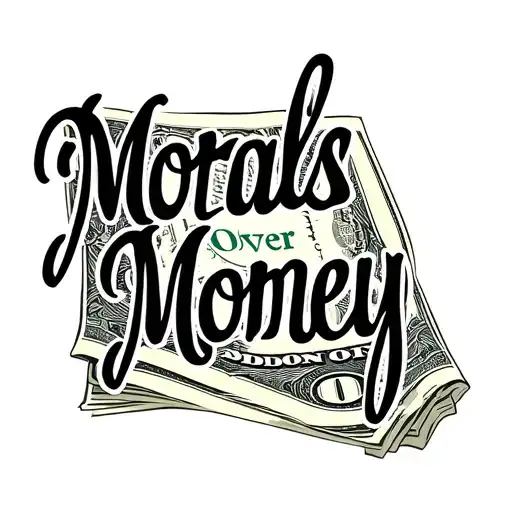 "Morals Over Money" fancy calligraphy PRB cursive writing 100 dollar bill tattoo design idea