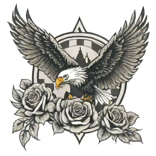 Eagle, down to tiger then a family, horse shoe, checker, Aussie flag and roses tattoo design idea