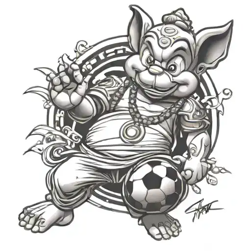 budda ,disney goofy, soccer phonix tattoo design idea