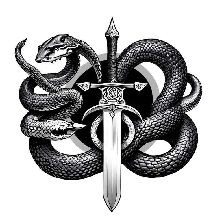 sword and snake with libra zodiac sign tattoo design idea