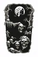 zombie graveyard tattoo design idea