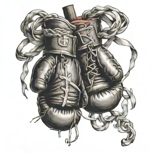 A boxing glove and a cross intertwined, representing the fight for faith and love tattoo design idea