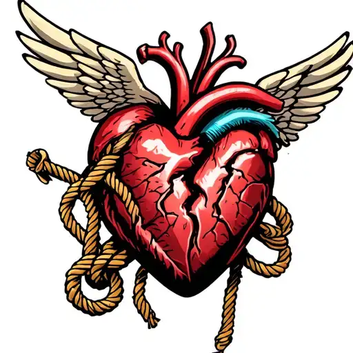 Broken heart like HBK’s logo, but modernized with climbing rope or compass details and soft wings tattoo design idea