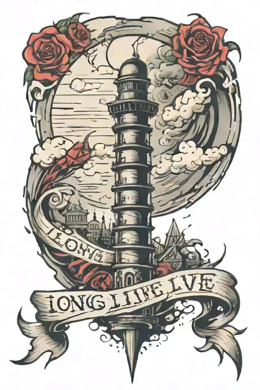 tornado and torn apart city with the words long live spin in the middle  tattoo design idea