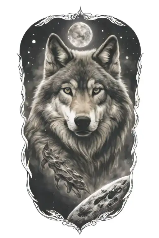 wolf space tattoo design idea