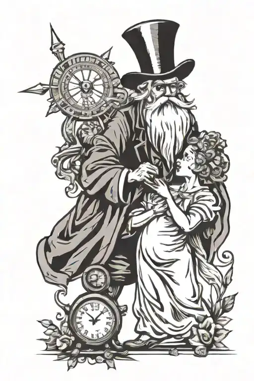 Father Time and Mother tattoo design idea
