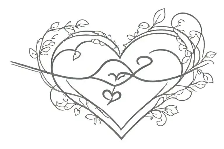 fine line infinity with a dog paw and heart on it tattoo design idea