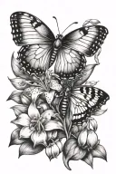 ladybugs, butterfly, lily of the valley, narcisus flower tattoo design idea