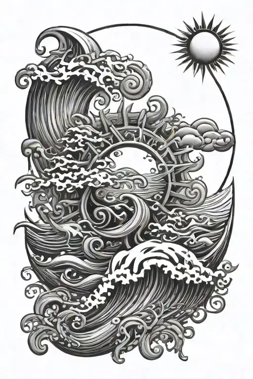 sea wind sun tattoo design idea