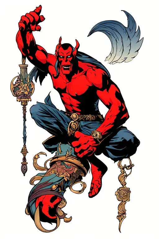 hellboy art deco soft colors tattoo design idea