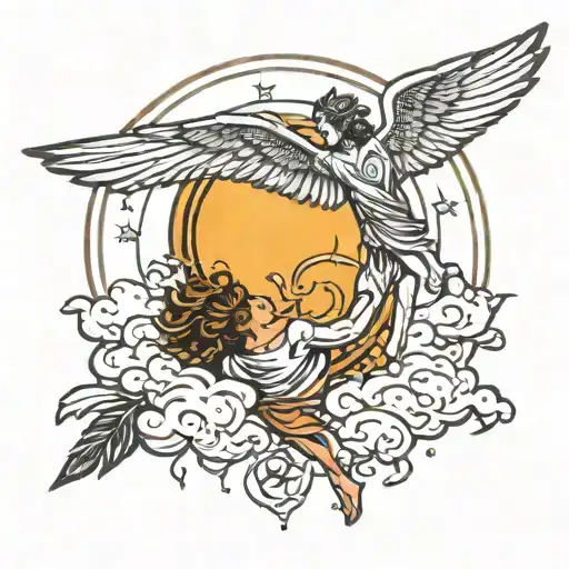 Icarus falling from sky with sun tattoo design idea