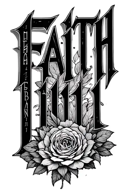 Hebrews 11 1 with the word faith over top with hollow lettering tattoo design idea