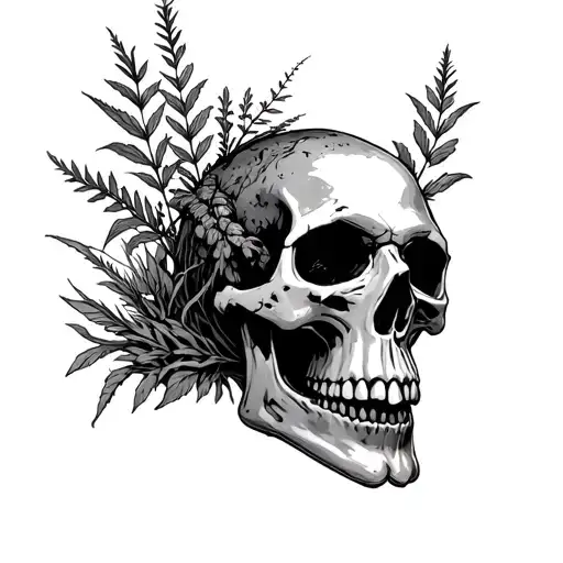skull with last of us style weeds and fallout tattoo design idea