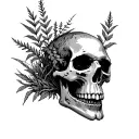 skull with last of us style weeds and fallout tattoo design idea