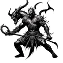 warrior fighting demons tattoo design idea