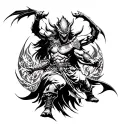 warrior fighting demons tattoo design idea