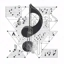 A geometric design incorporating musical notes and computer code elements tattoo design idea