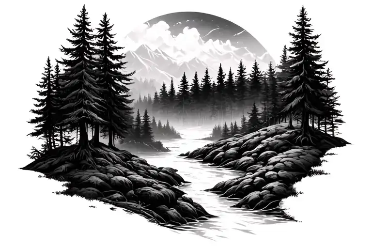 forest landscape tattoo design idea