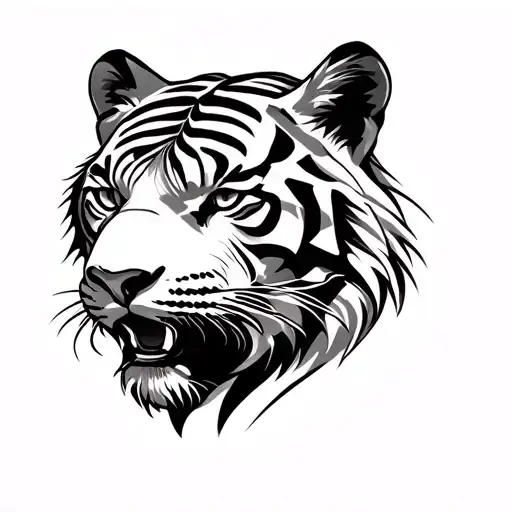 white tiger head in american  traditional style facing left tattoo design idea