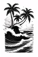Ocean with aggressive waves and palm trees with beach tattoo tattoo design idea