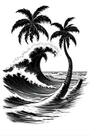 Ocean with aggressive waves and palm trees with beach tattoo tattoo design idea