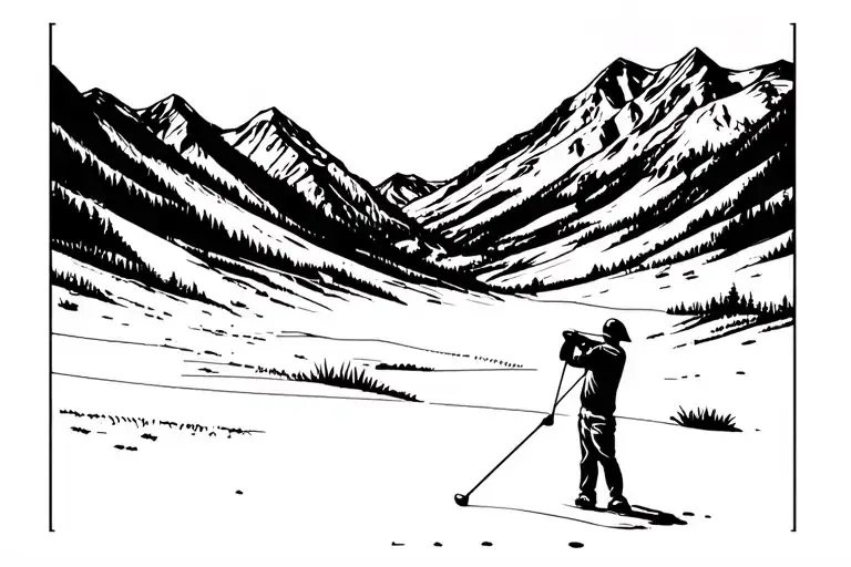 golf course mountains baseball black lab tattoo design idea