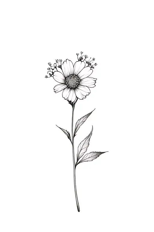 fine line hawthorn flower in black and white tattoo design idea