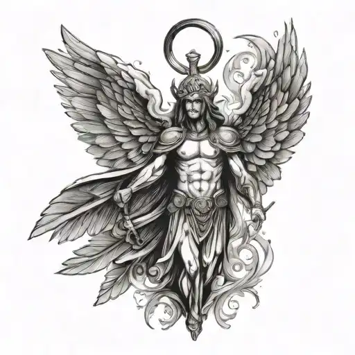 posiedon spear with Angel wings tattoo design idea