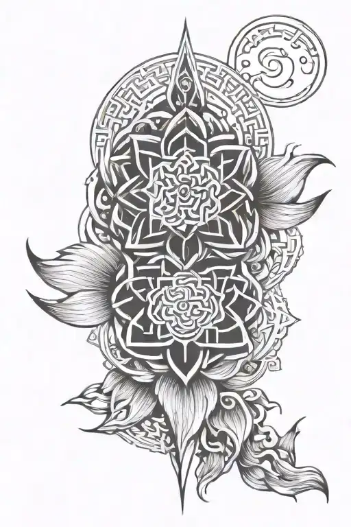 endless knot unalome lotus sun and moon koi fish tattoo design idea