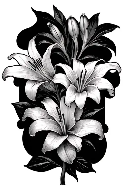 the name flor with lily flowers tattoo design idea