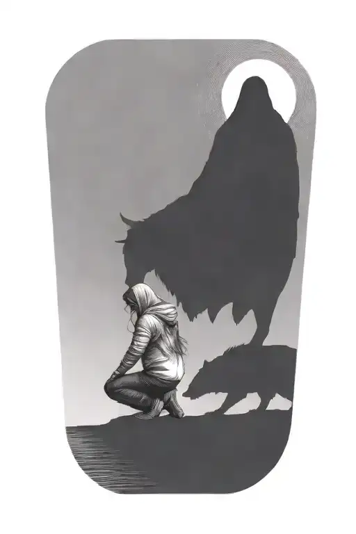 a girl soothing a huge hooded beast tattoo design idea