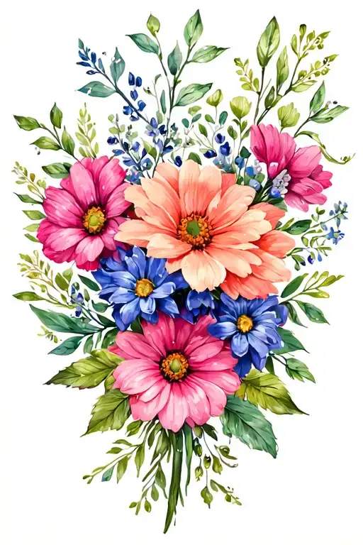 birth month flower bouquet January March April July July tattoo design idea