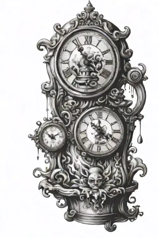 two alice in wonderland style clocks melting clock tattoo design idea