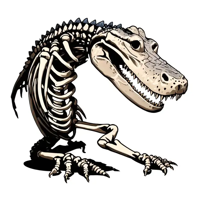 full length alligator skeleton with flesh tattoo design idea
