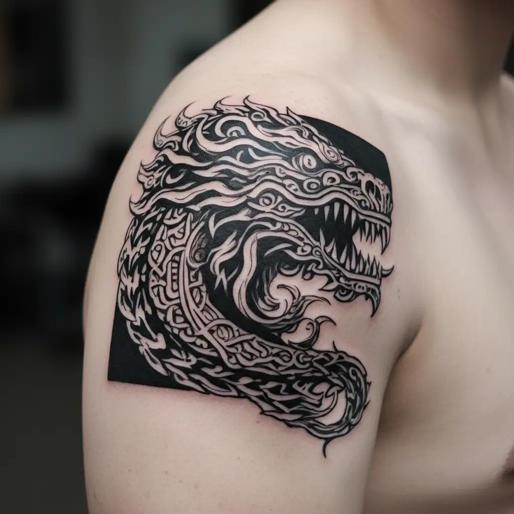 quetzalcoatl tattoo in gustav dore artstyle tattoo design idea